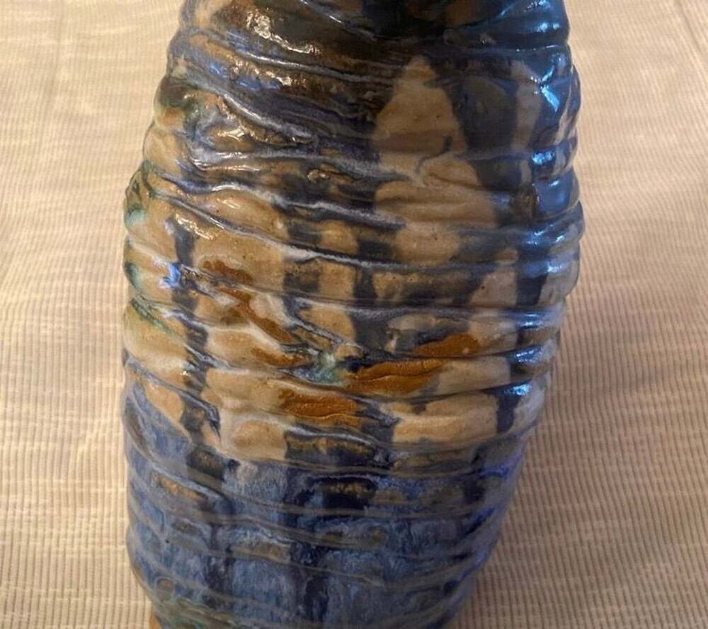 Studio Pottery Art Ceramic Vase Coiled Blue and Brown Glaze